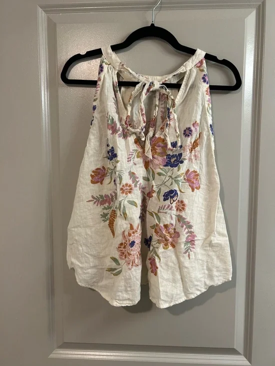 Free People floral Emily Swing Top in Cream and Multicolor - Picture 7 of 7